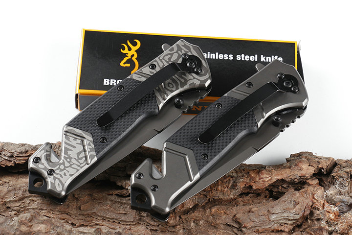 Browning F119 fast opening 5CR13MOV folding knife with grey Titanium handle UD605213 